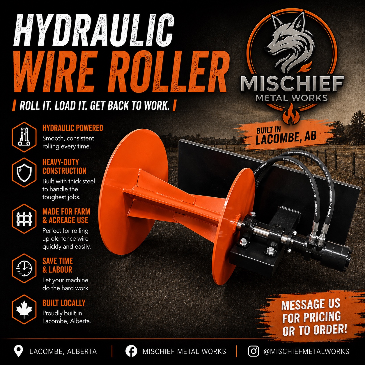 Hydraulic skid steer wire roller